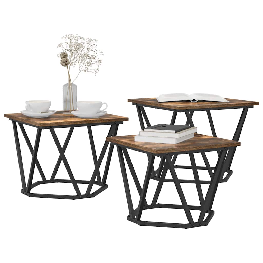 Couchtisch 3 pcs Geräucherte Eiche Ingenieure Holz und Stahl