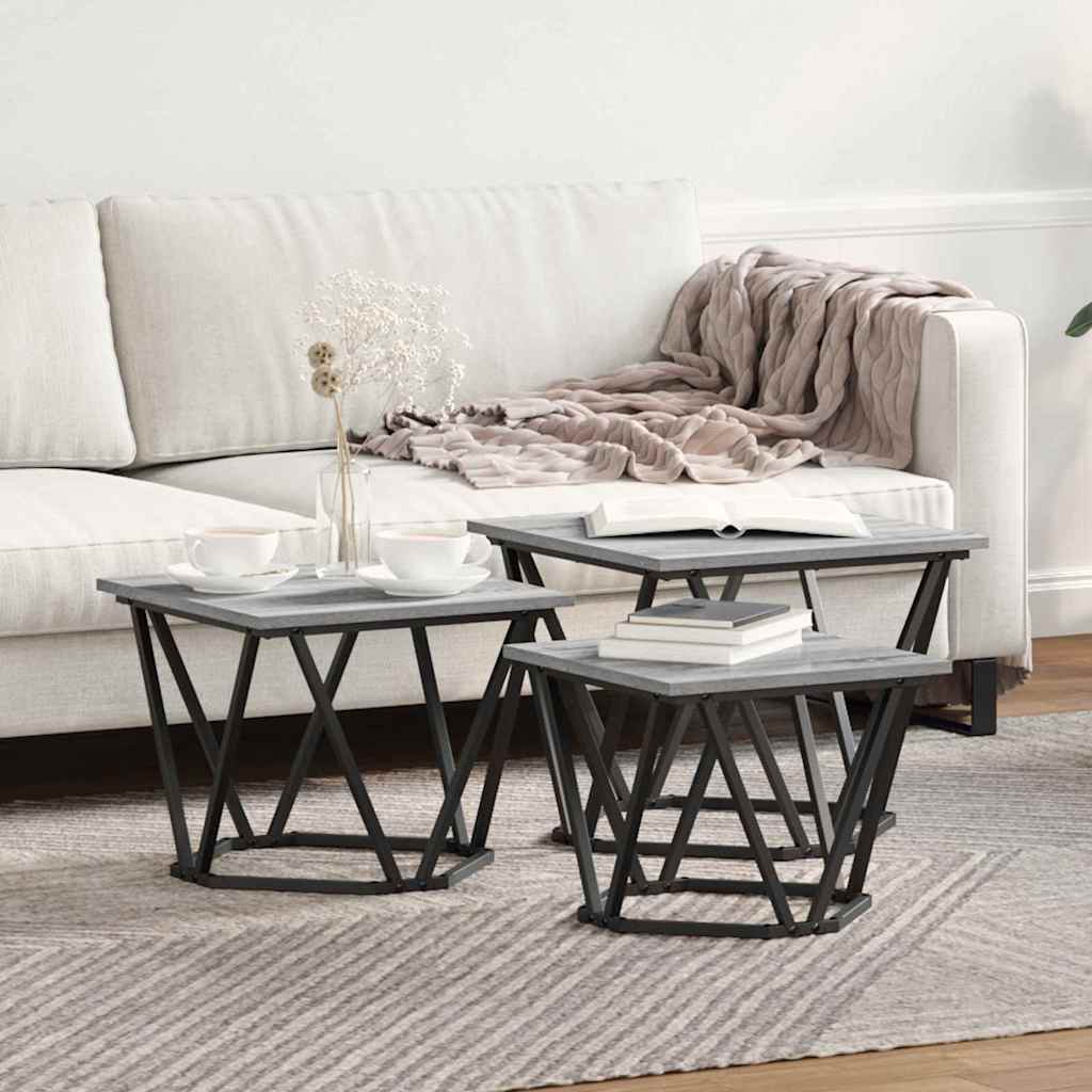 Couchtisch 3 pcs Graues Sonoma Ingenieure Holz und Stahl