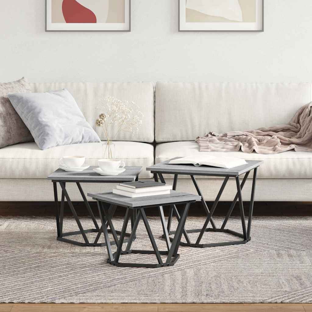 Couchtisch 3 pcs Graues Sonoma Ingenieure Holz und Stahl