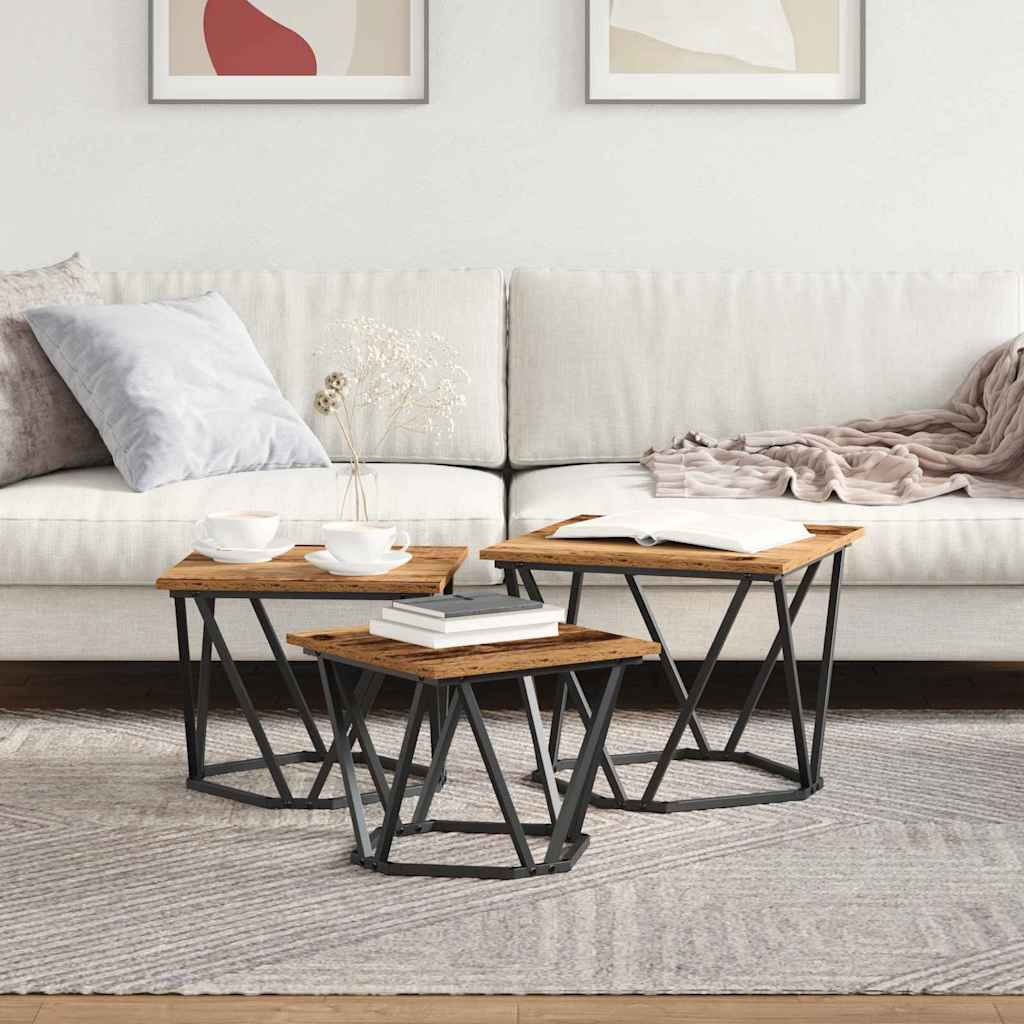 Couchtisch 3 pcs Altholz Ingenieure Holz und Stahl