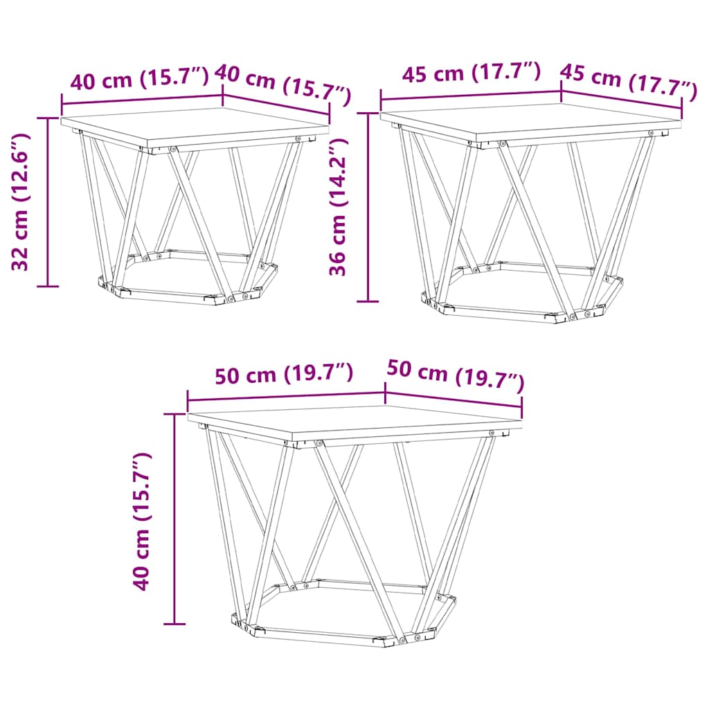 Couchtisch 3 pcs Altholz Ingenieure Holz und Stahl
