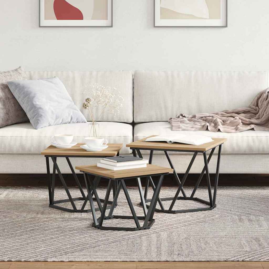 Couchtisch 3 pcs Artisan-Eiche Ingenieure Holz und Stahl