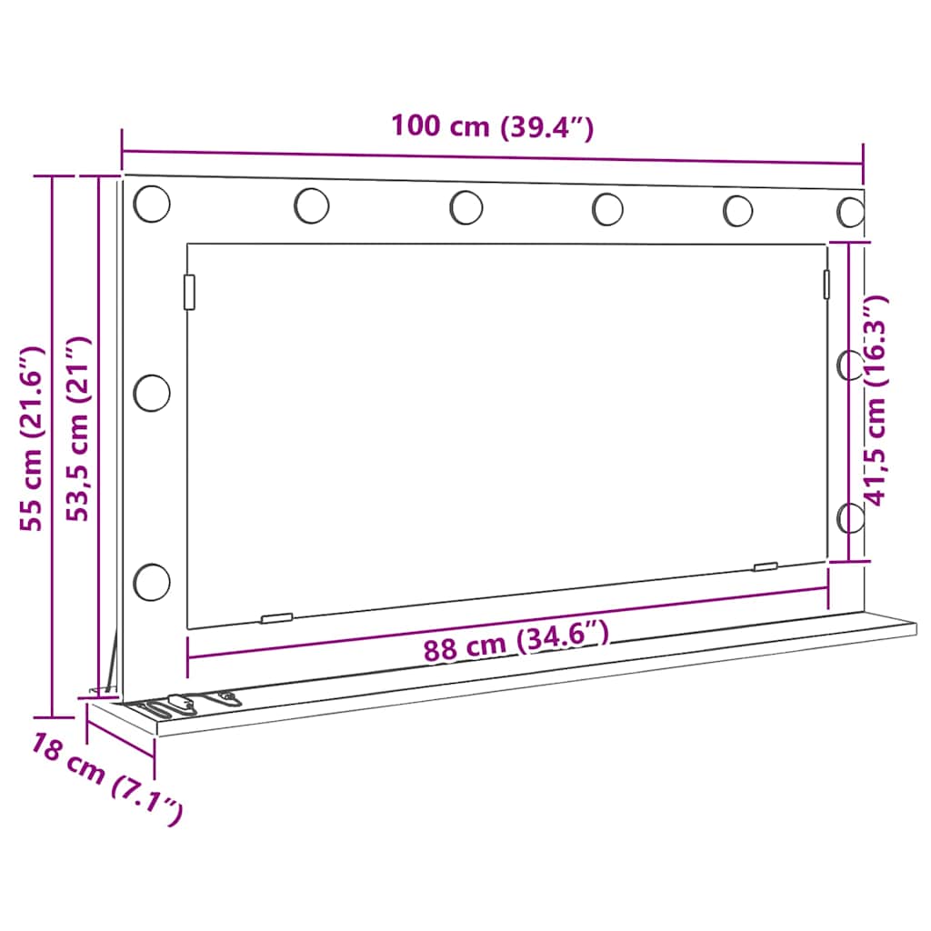 Waschtischspiegel Rechtwinklig Altholz 100 x 55 x 18 cm
