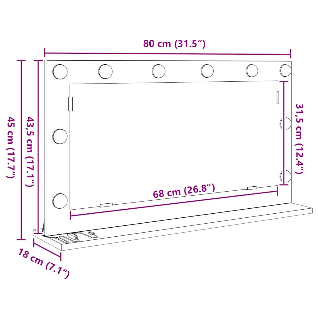 Waschtischspiegel Weiß 80 x 45 x 18 cm Glas und furniertes Holz