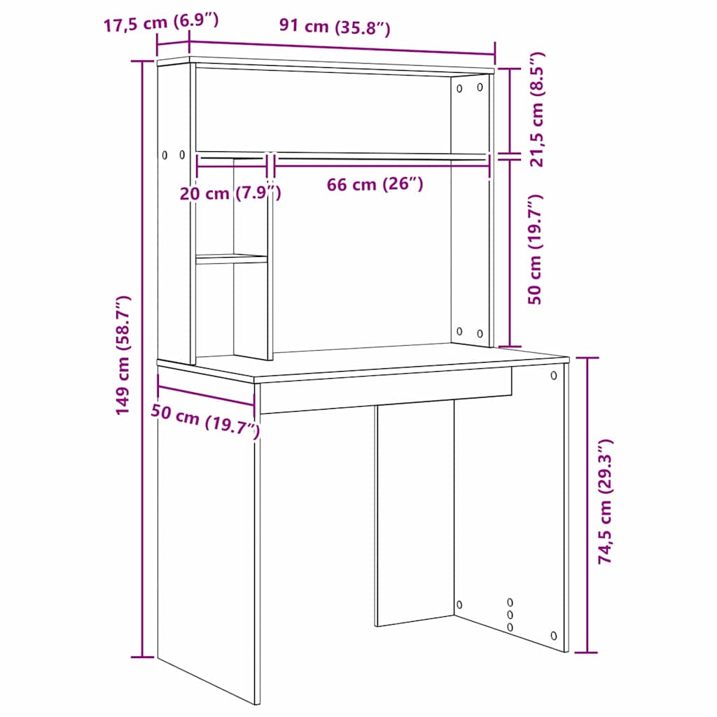 Schreibtisch mit Regal Schwarz Eichen-Optik 91 x 50 x 149 cm