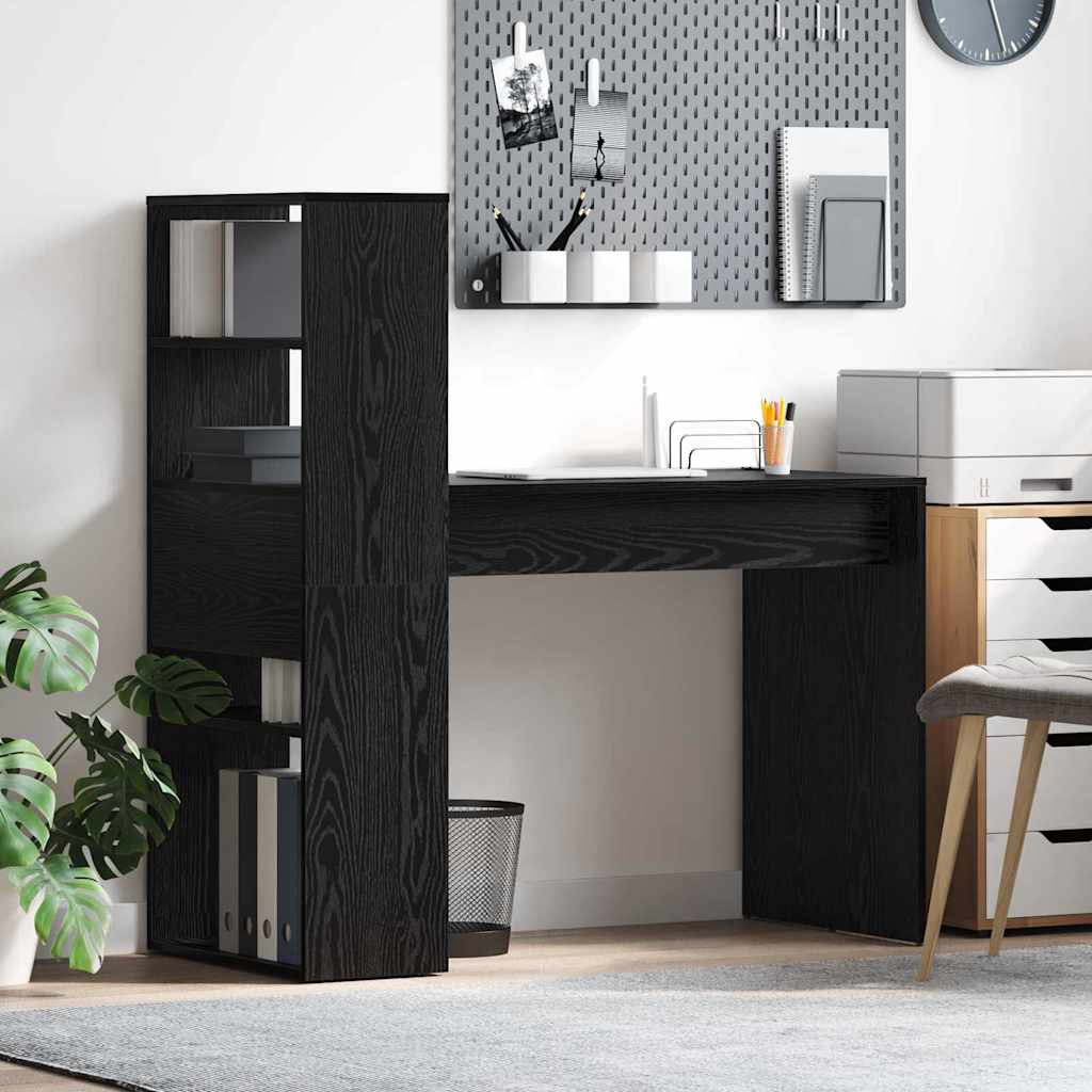 Schreibtisch mit Regal Schwarz Eichen-Optik 113 x 54 x 120 cm