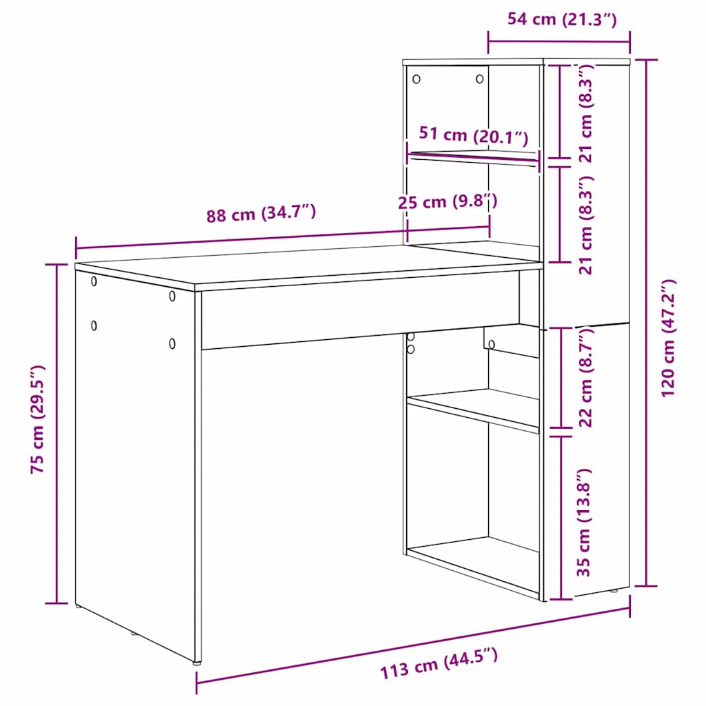 Schreibtisch Graues Sonoma 113 x 54 x 120 cm Holzwerkstoff