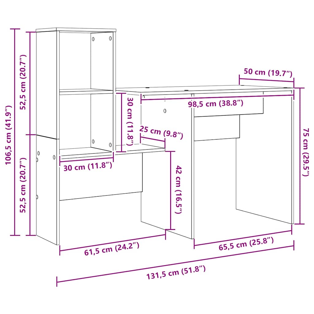 Schreibtisch Sonoma-Eiche 131,5 x 50 x 106,5 cm Holzwerkstoff