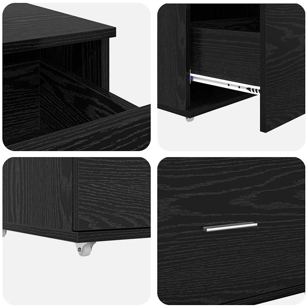 Schubladenschrank Mit Rad Schwarz Eichen-Optik 55 x 45 x 31 cm