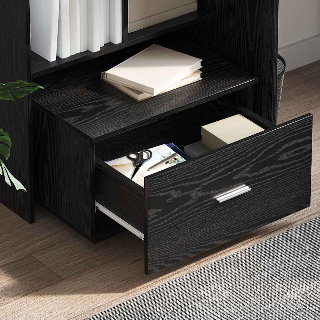 Schubladenschrank Mit Rad Schwarz Eichen-Optik 55 x 45 x 31 cm