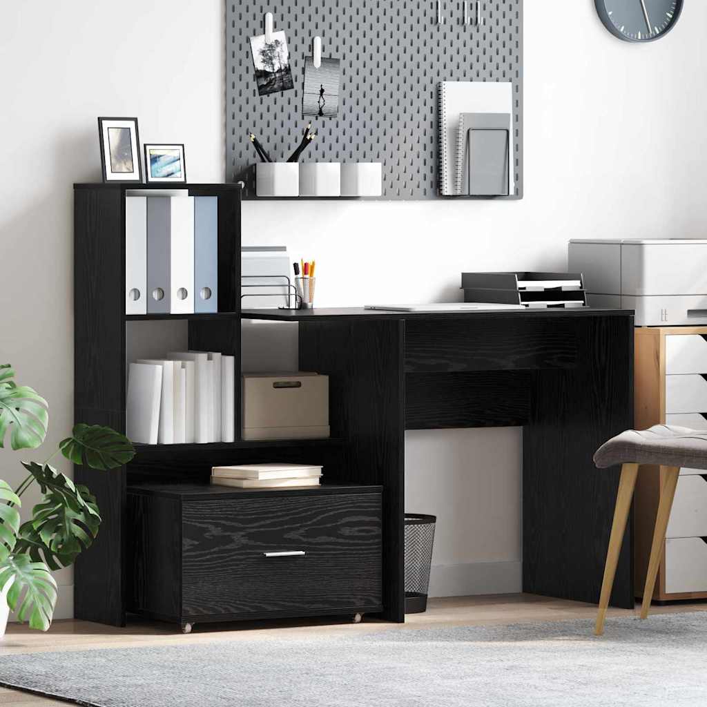 Schubladenschrank Mit Rad Schwarz Eichen-Optik 55 x 45 x 31 cm