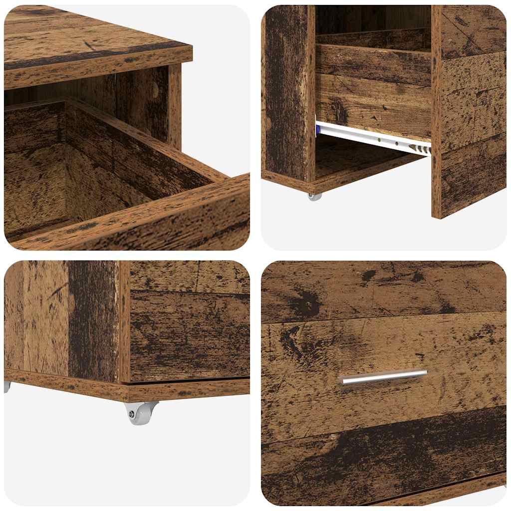 Schubladenschrank Mit Rad Altholz 55 x 45 x 31 cm