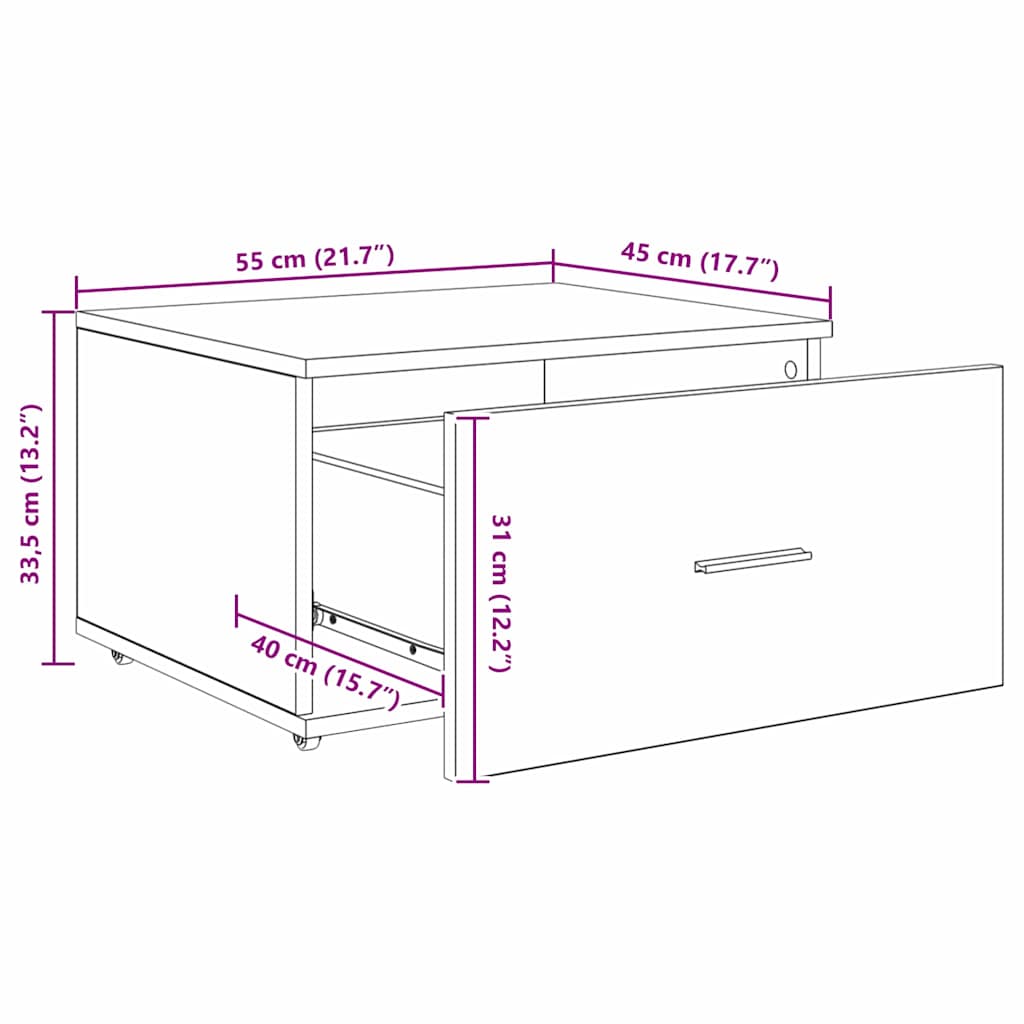 Schubladenschrank Mit Rad Altholz 55 x 45 x 31 cm