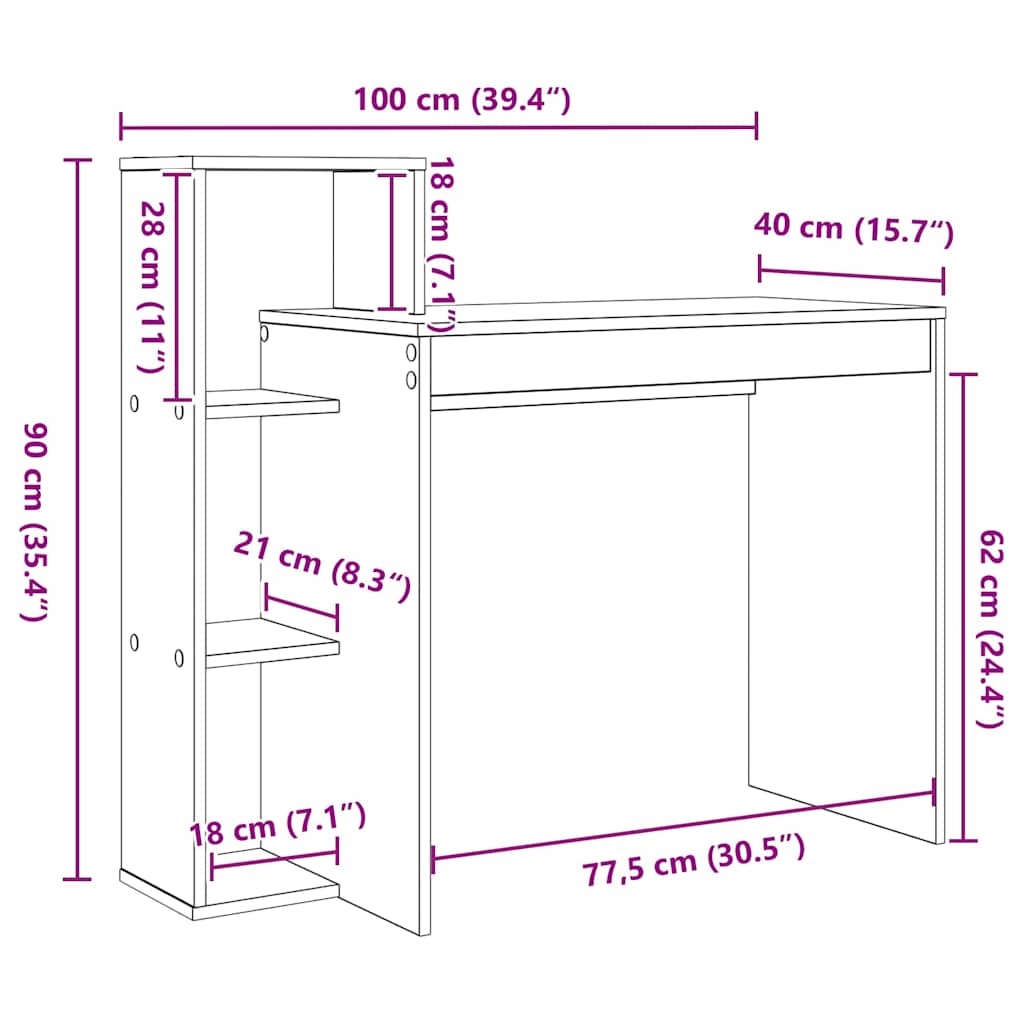 Schreibtisch Geräucherte Eiche 100 x 40 x 90 cm Holzwerkstoff
