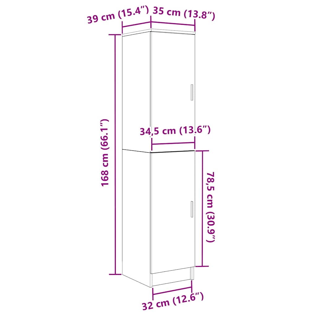 Highboard Geräucherte Eiche 35 x 39 x 168 cm
