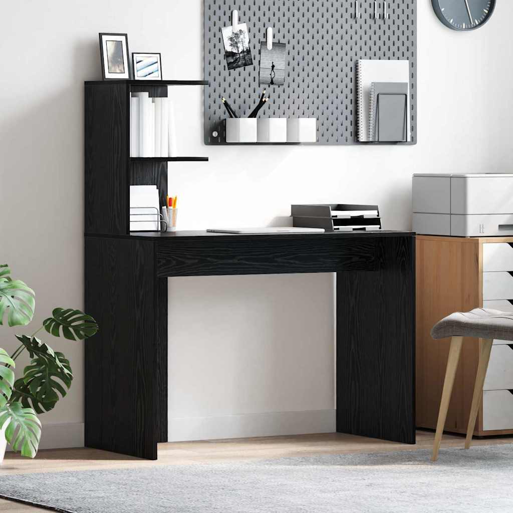 Schreibtisch mit Regal Schwarz Eichen-Optik 102 x 50 x 124 cm