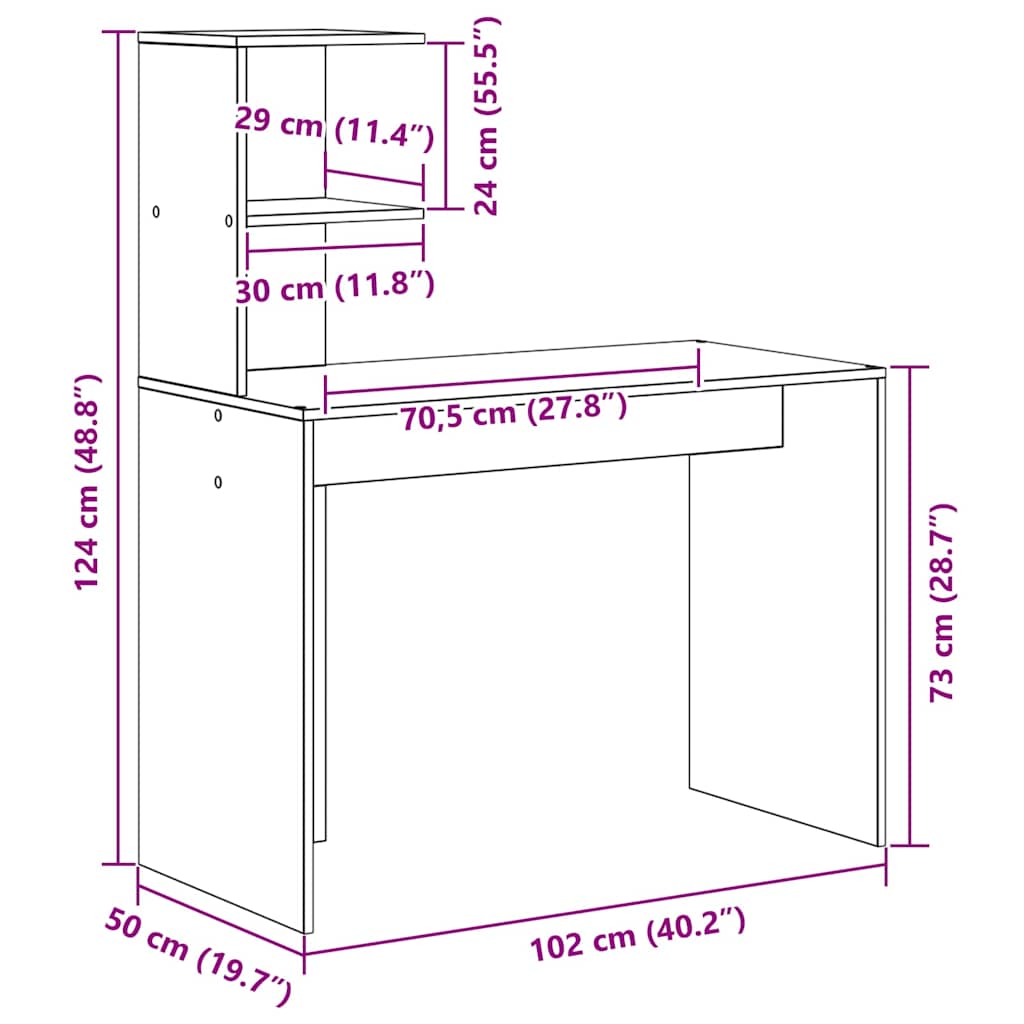 Schreibtisch mit Regal Schwarz Eichen-Optik 102 x 50 x 124 cm
