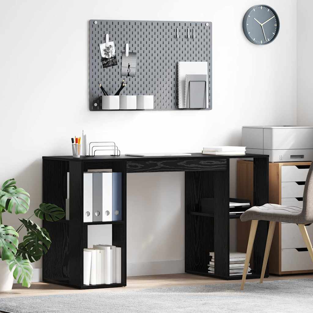 Schreibtisch mit Regal Schwarz Eichen-Optik 130 x 50,5 x 75 cm