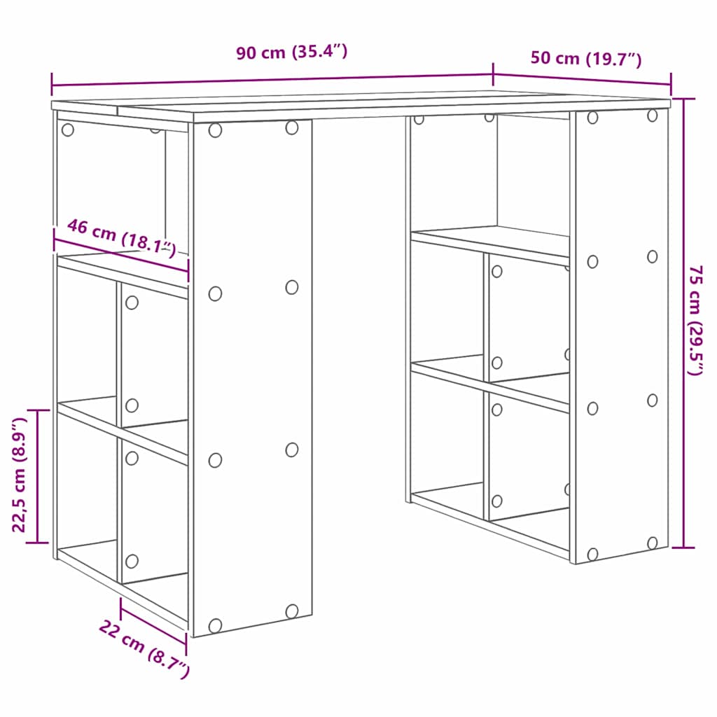 Schreibtisch Geräucherte Eiche 90 x 50 x 75 cm Holzwerkstoff