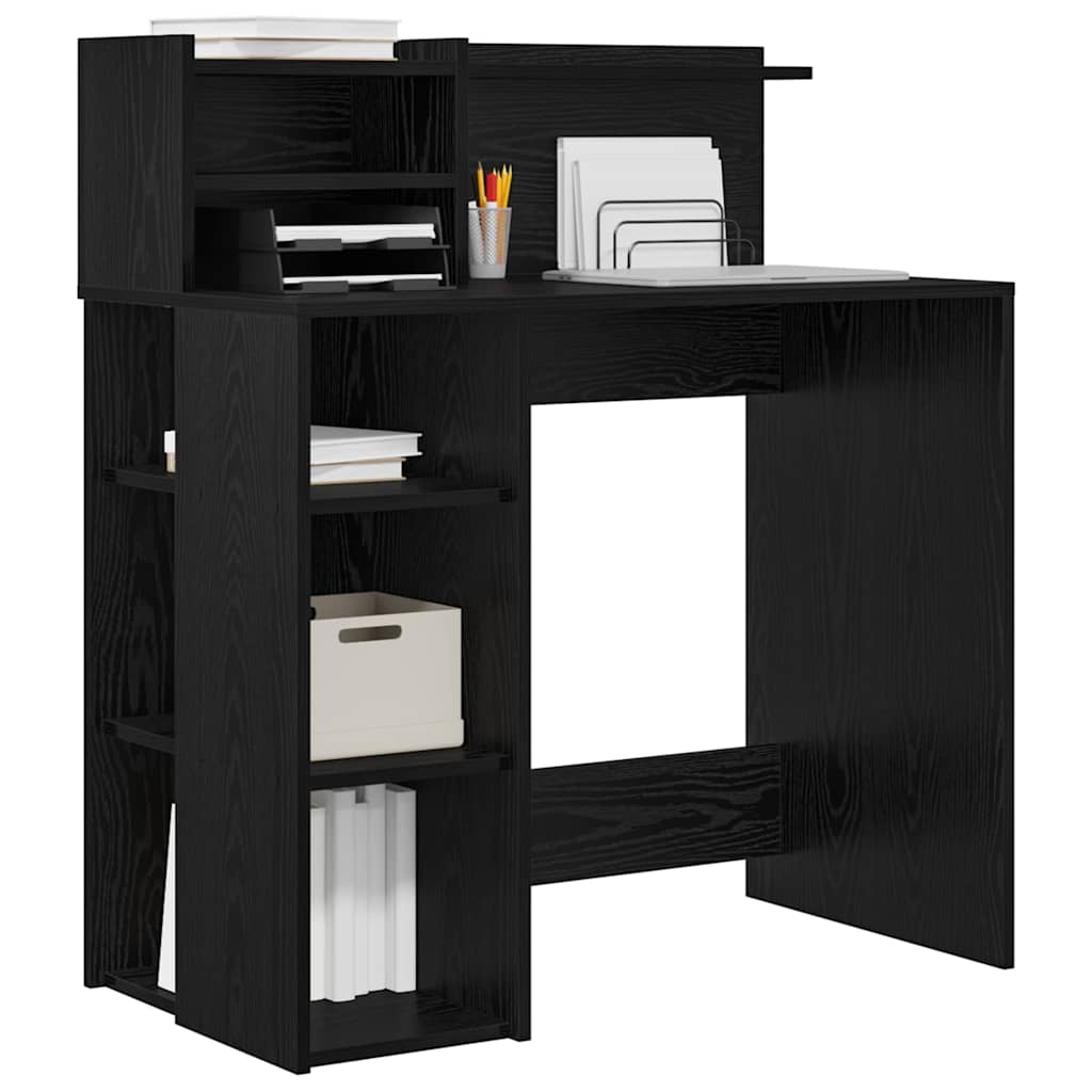 Schreibtisch mit Regal Schwarz Eichen-Optik 90 x 48 x 101,5 cm