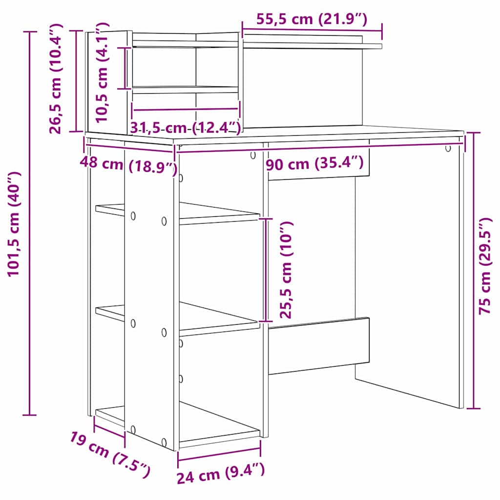 Schreibtisch Sonoma-Eiche 90 x 48 x 101,5 cm Holzwerkstoff