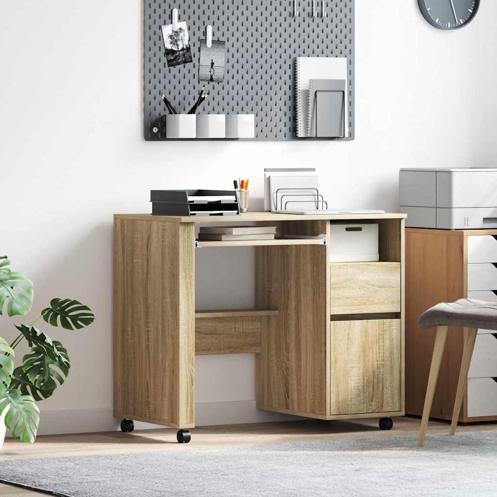 Tisch mit Rädern Sonoma-Eiche 91 x 50 x 77 cm Holzwerkstoff