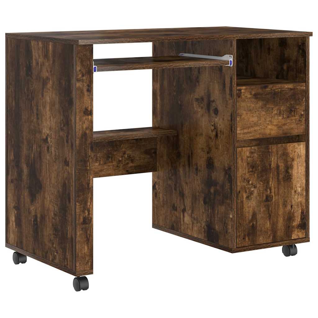 Tisch mit Rädern mit Regal Geräucherte Eiche 91 x 50 x 77 cm