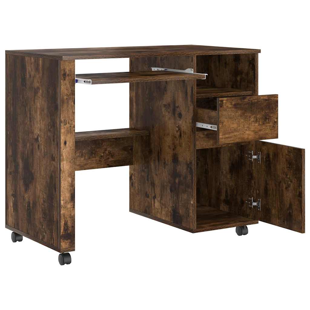 Tisch mit Rädern mit Regal Geräucherte Eiche 91 x 50 x 77 cm