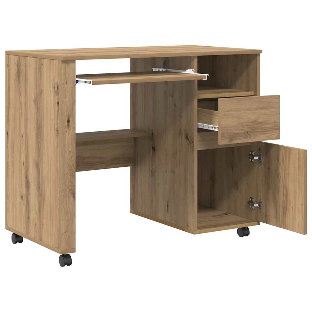 Tisch mit Rädern Artisan-Eiche 91 x 50 x 77 cm Holzwerkstoff