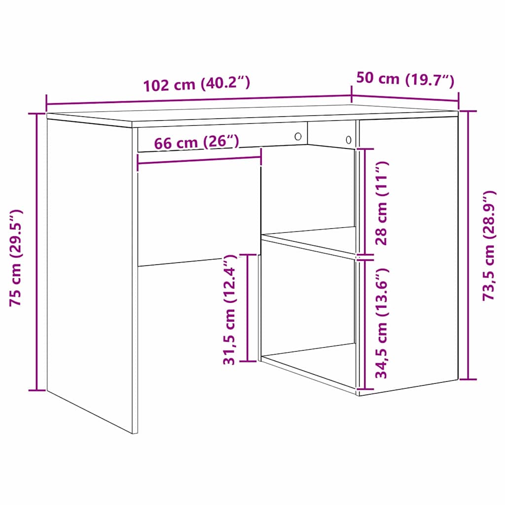 Schreibtisch mit Regal Altholz 102 x 50 x 75 cm Holzwerkstoff