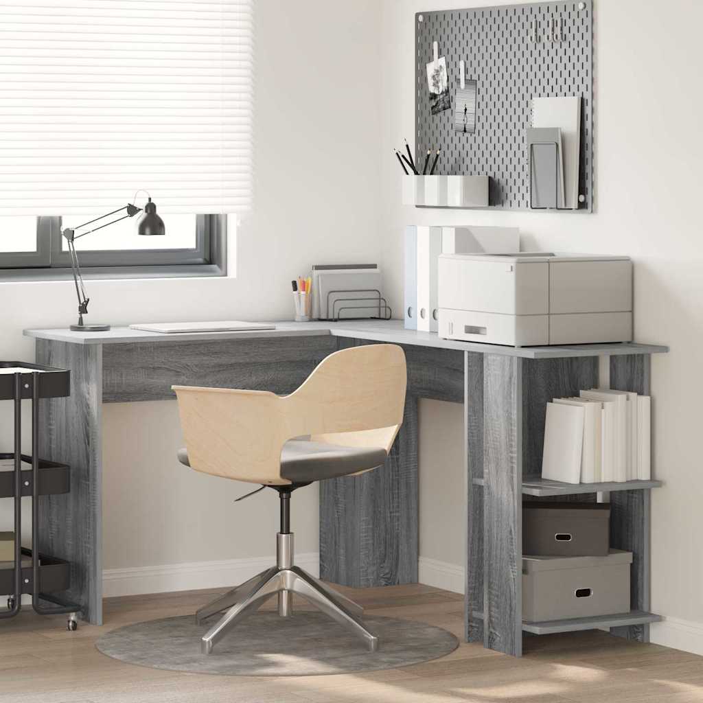 Eck-Schreibtisch mit Regal Graues Sonoma 140 x 113,5 x 75 cm