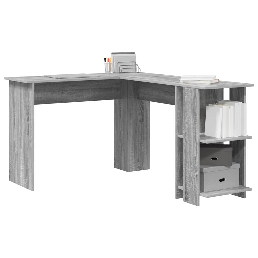 Eck-Schreibtisch mit Regal Graues Sonoma 140 x 113,5 x 75 cm