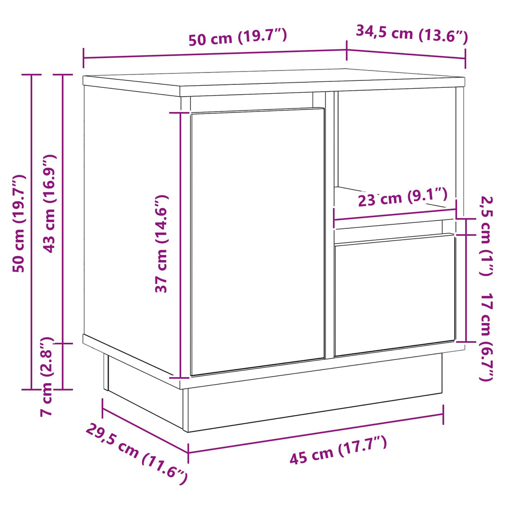Nachttisch 2 pcs Beton Grau 50 x 34,5 x 50 cm Holzwerkstoff