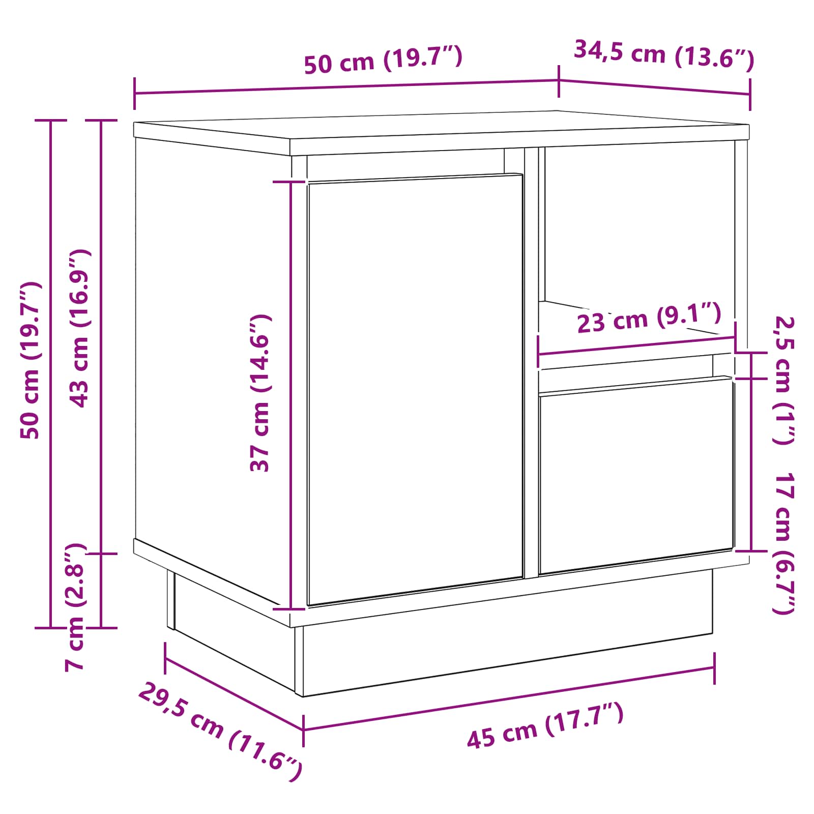 Nachttisch 2 pcs Geräucherte Eiche 50 x 34,5 x 50 cm