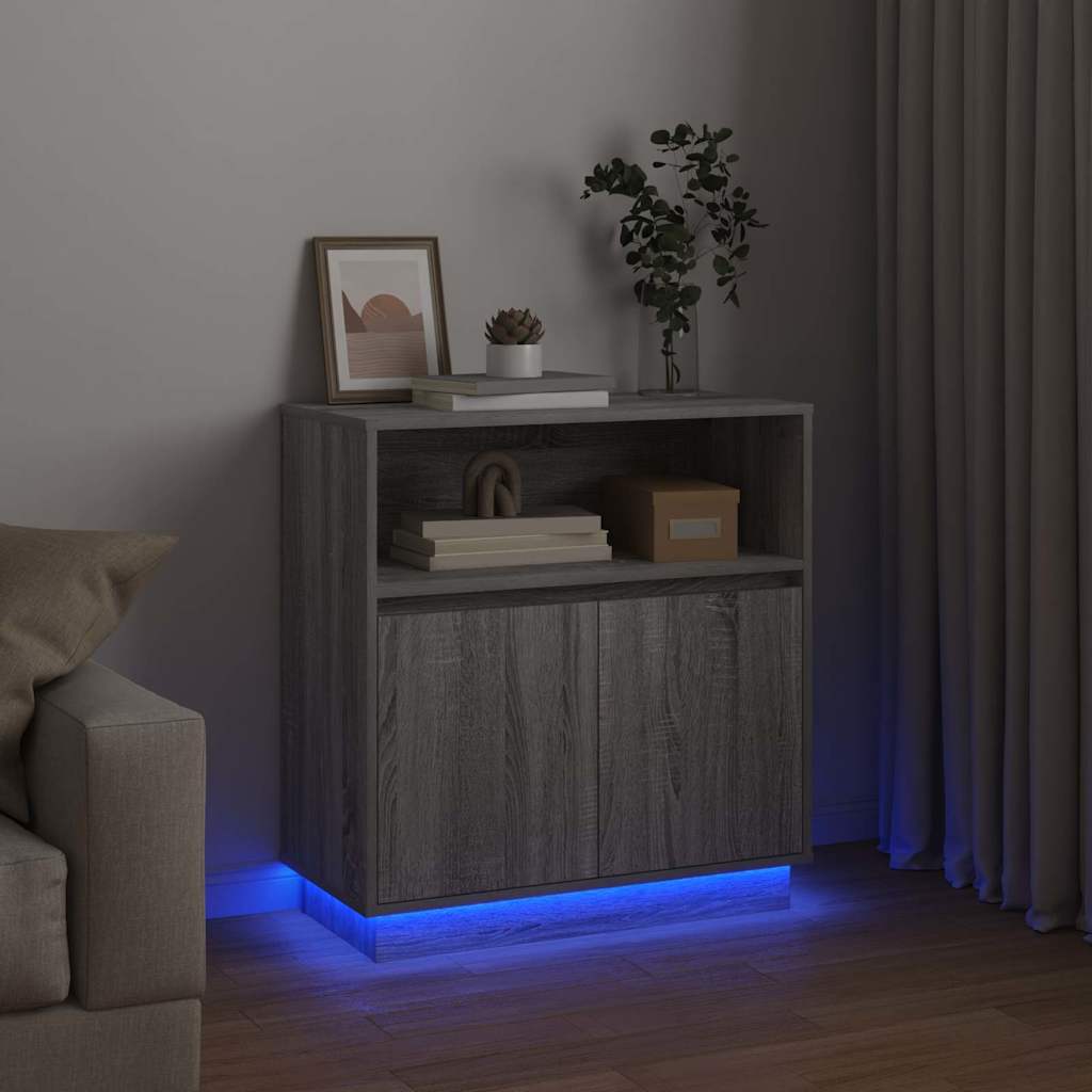 LED-Sideboard Graues Sonoma 71 x 34,5 x 75 cm Holzwerkstoff