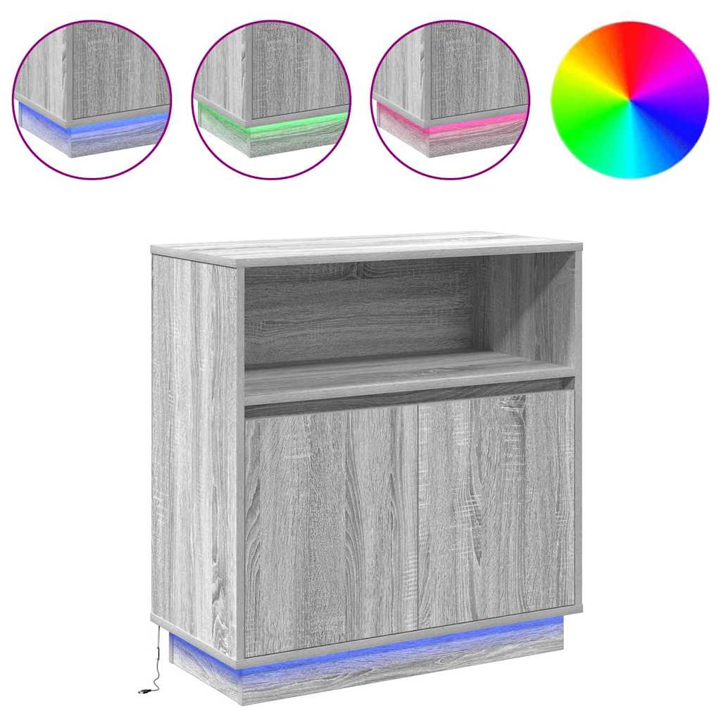 LED-Sideboard Graues Sonoma 71 x 34,5 x 75 cm Holzwerkstoff