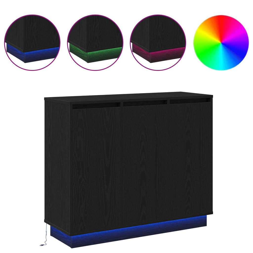 LED-Sideboard Schwarz Eichen-Optik 90 x 32 x 75 cm