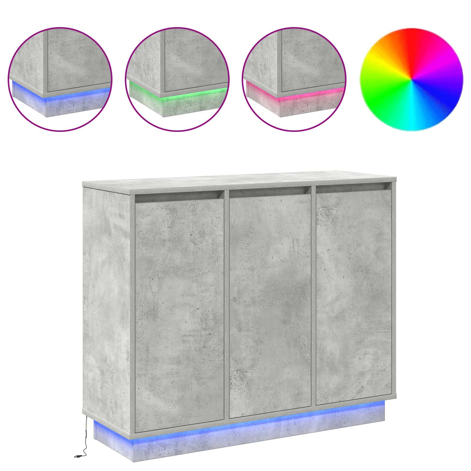 LED-Sideboard Beton Grau 90 x 32 x 75 cm Holzwerkstoff