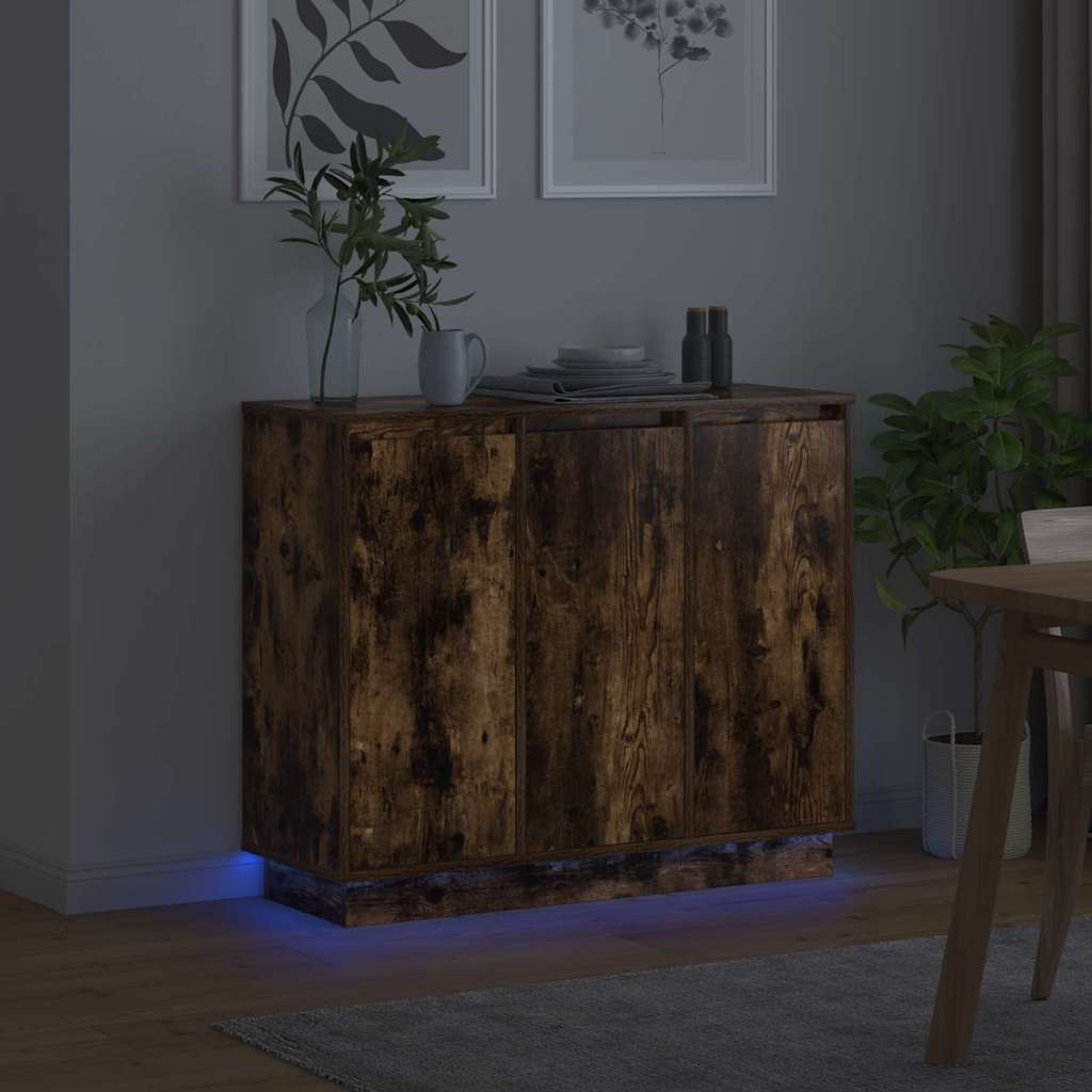 LED-Sideboard Geräucherte Eiche 90 x 32 x 75 cm Holzwerkstoff
