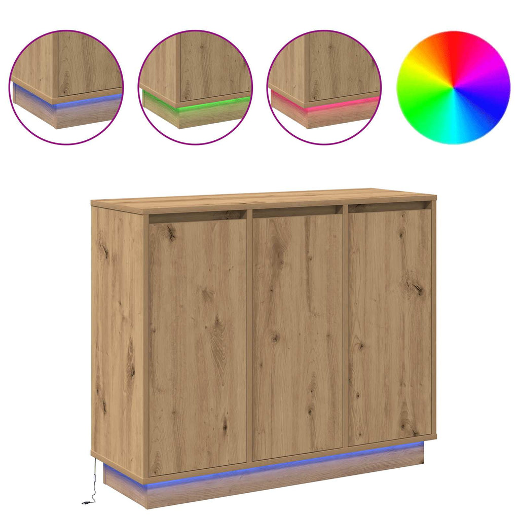 LED-Sideboard Artisan-Eiche 90 x 32 x 75 cm Holzwerkstoff