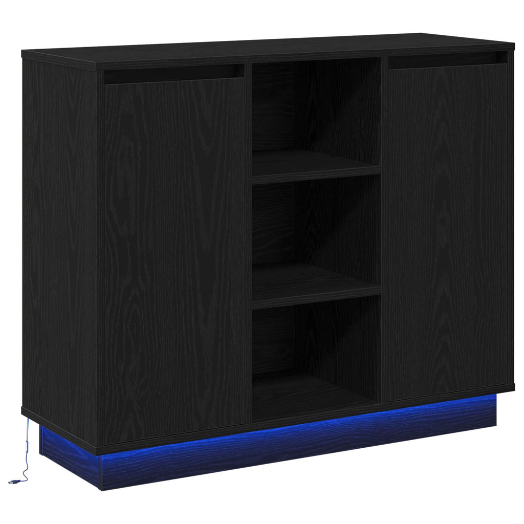 LED-Sideboard Schwarz Eichen-Optik 90 x 32 x 75 cm