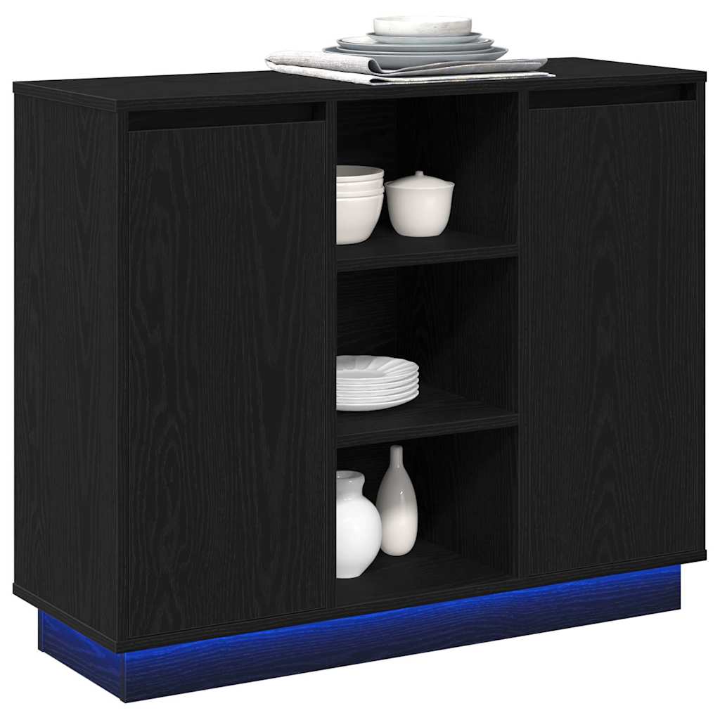 LED-Sideboard Schwarz Eichen-Optik 90 x 32 x 75 cm