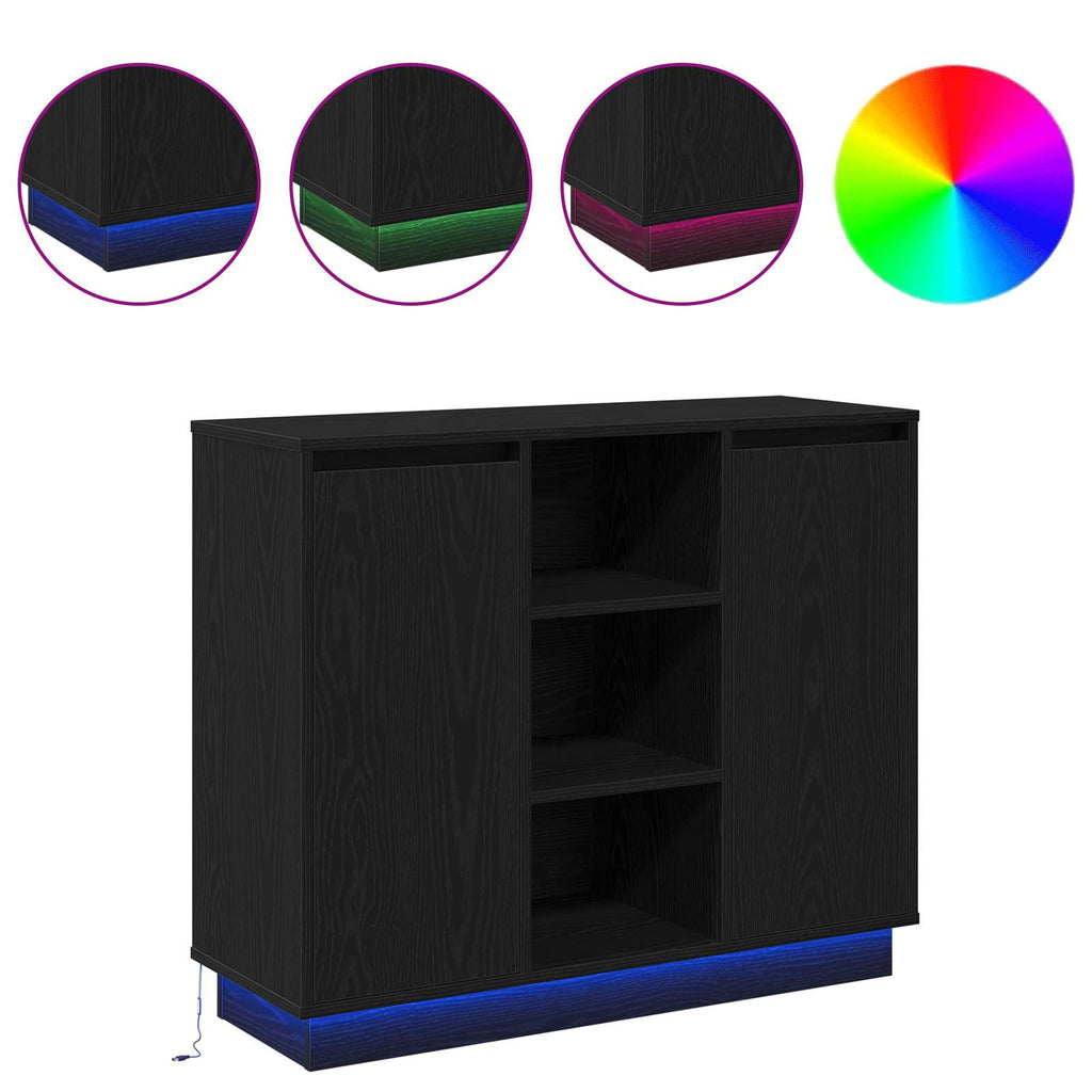 LED-Sideboard Schwarz Eichen-Optik 90 x 32 x 75 cm