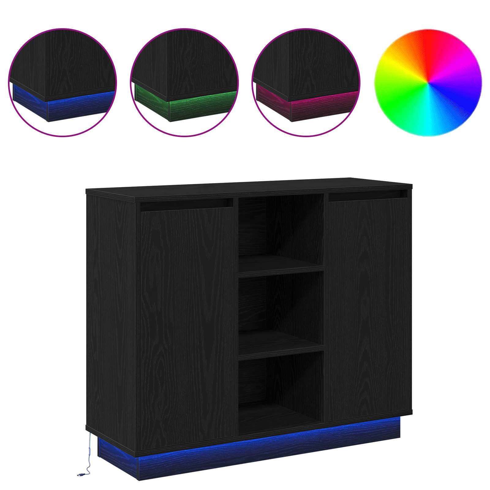 LED-Sideboard Schwarz Eichen-Optik 90 x 32 x 75 cm