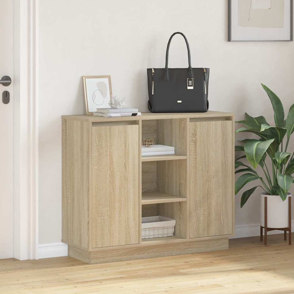 LED-Sideboard Sonoma-Eiche 90 x 32 x 75 cm Holzwerkstoff
