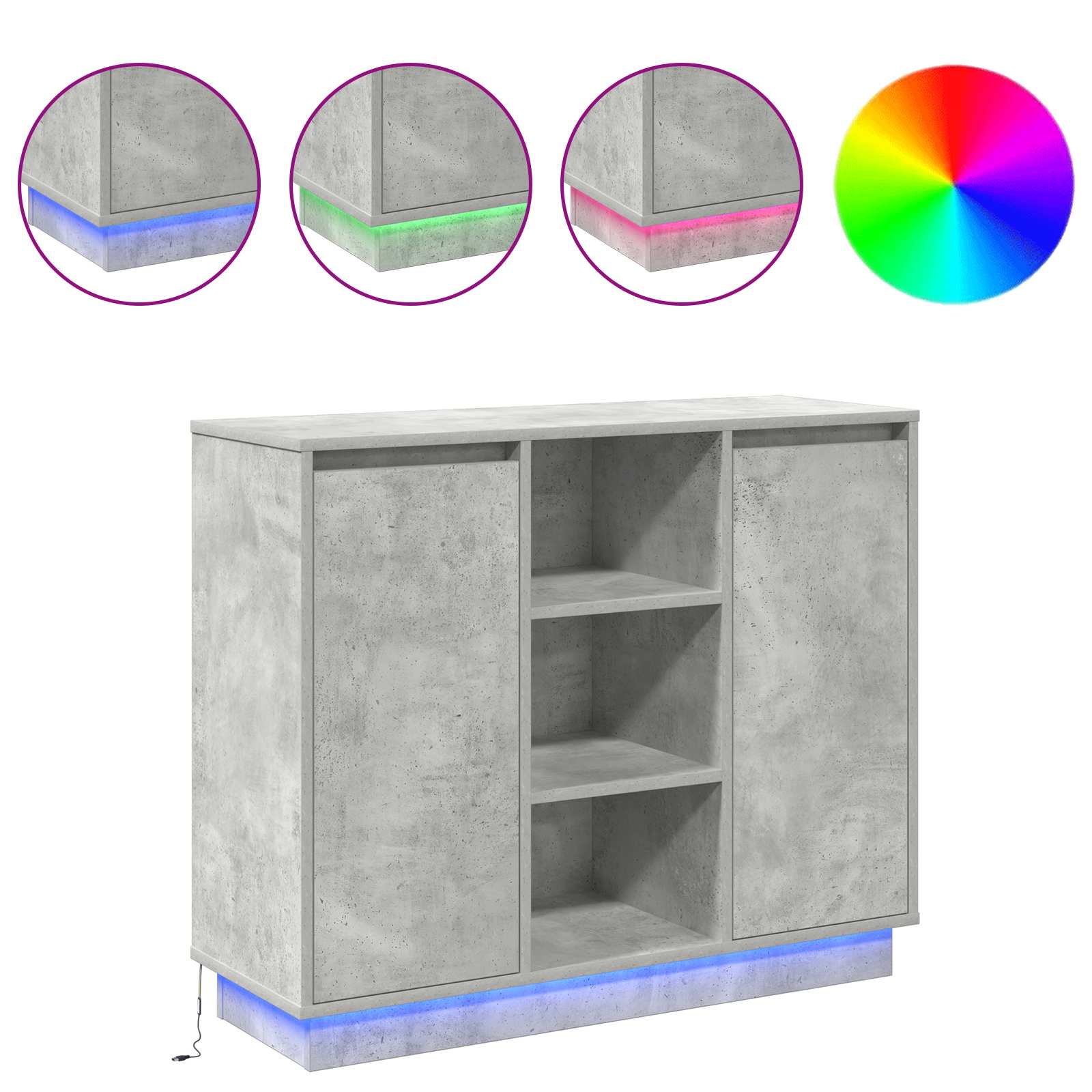 LED-Sideboard Beton Grau 90 x 32 x 75 cm Holzwerkstoff