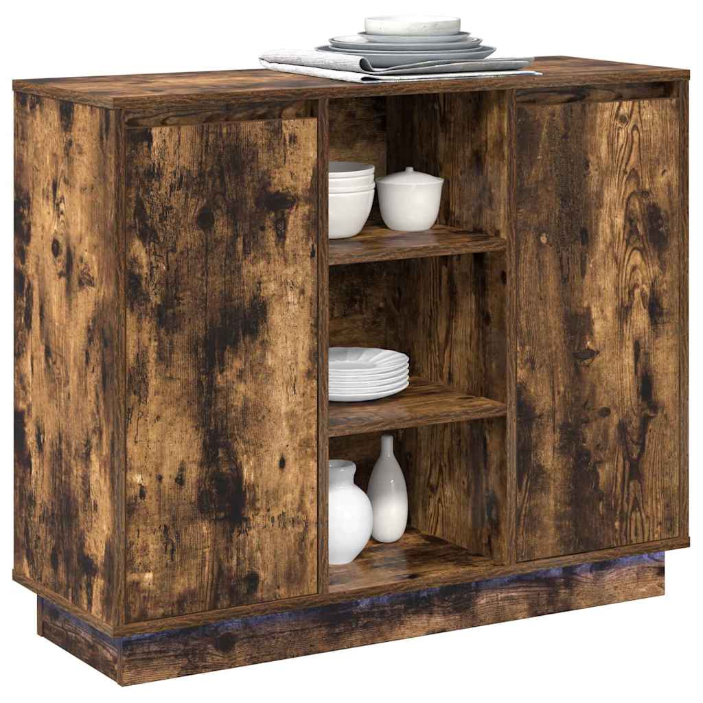 LED-Sideboard Geräucherte Eiche 90 x 32 x 75 cm Holzwerkstoff