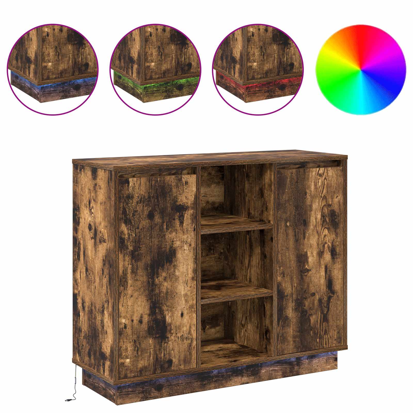 LED-Sideboard Geräucherte Eiche 90 x 32 x 75 cm Holzwerkstoff