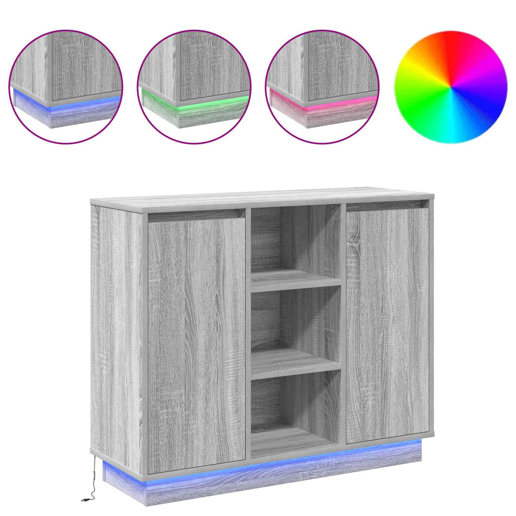 LED-Sideboard Graues Sonoma 90 x 32 x 75 cm Holzwerkstoff