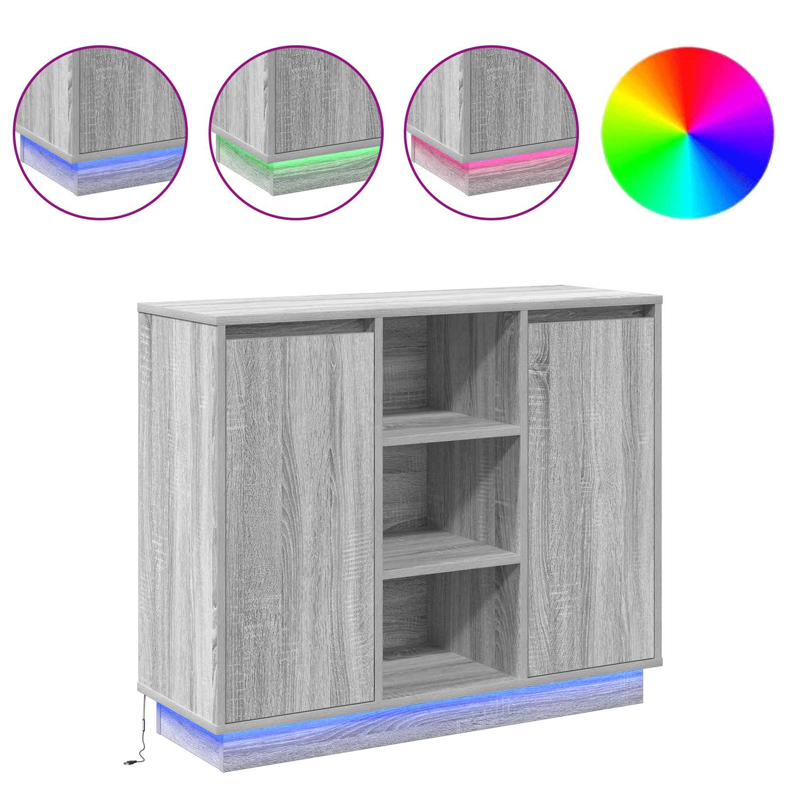 LED-Sideboard Graues Sonoma 90 x 32 x 75 cm Holzwerkstoff